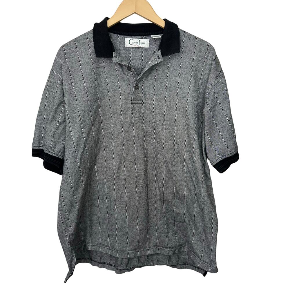 Cypress Links Mens Polo Shirt XL Golf Wear Athletic‎ Black White 3 Button Front